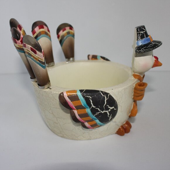 Thanksgiving Turkey Dip Resin Holder with Five Dip/Cheese Spreaders - Picture 10 of 13